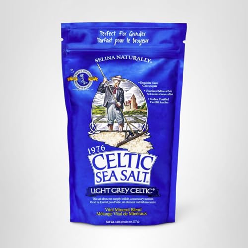 Celtic Sea Salt Light Grey Coarse – Unrefined Mineral Salt, 70+ Trace Minerals, Sustainably Harvested, GMP Certified – Cooking, Finishing, Hydration, Grinder Use – ½ Pound Resealable Bag