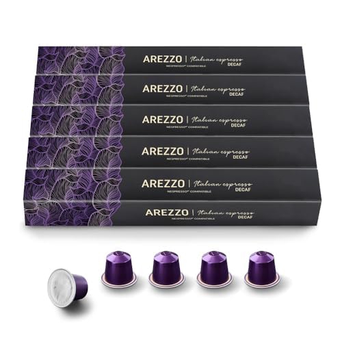 Arezzo Decaf Espresso Coffee Capsules – 100 Aluminum Pods Compatible with Nespresso Original Line