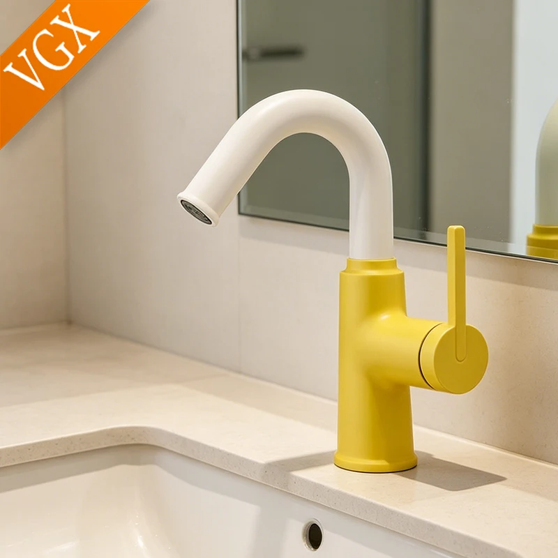 VGX Colorful Bathroom Faucets Brass Basin Mixer Sink Faucet Gourmet Pink Basin Faucet Washbasin Tapware Hot Cold Water Tap