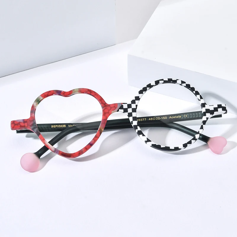 HEPIDEM   Multicolor Acetate Eyeglass Frames | Round Heart Design | Unisex Optical Spectacles | FREE SHIPPING 👓✨