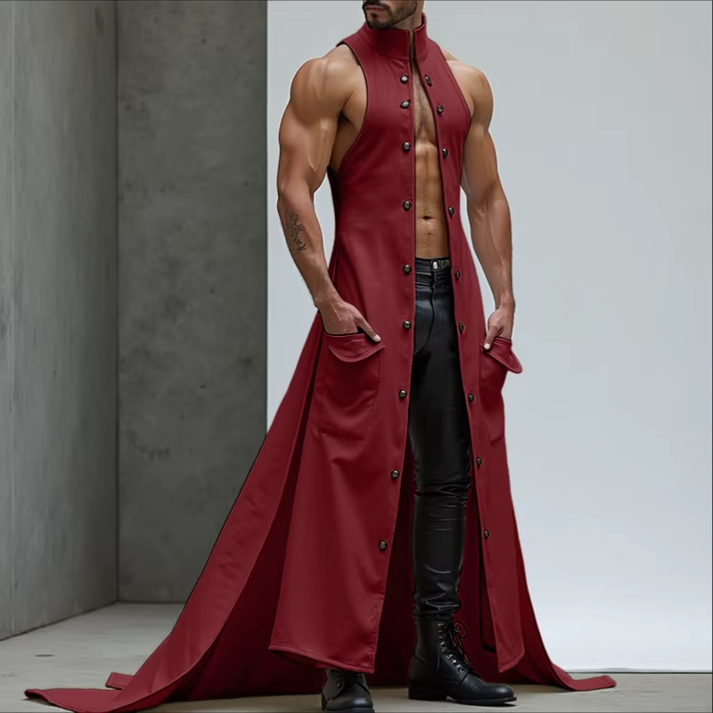 INCERUNMen's Longline Stand Collar Vest Sleeveless Button Front Irregular Waistcoat Casual Streetwear S-5XL