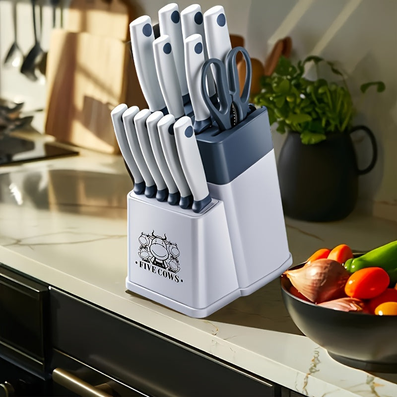 14pcs Kitchen Knife Set, Including High Carbon Stainless Steel Blades And Knife Holder, Knife Holder Comes With Sharpening Function, Anti Slip Handle, Kitchen Knife Set, Kitchen Small Tool Gift Knife