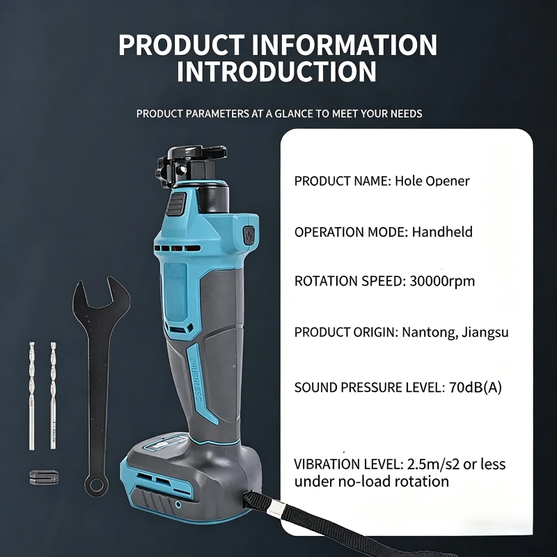 Brushless 3-Speed Electric Drywall Cut-Out Tool — 30,000 RPM Cordless Rotary Saw for DeWalt/Makita Batteries