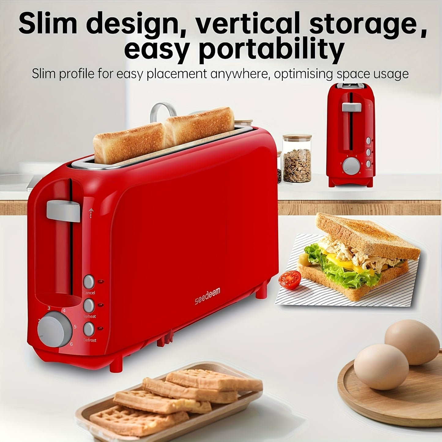 2-Slice Slim Toaster White – Fits-Anywhere Design, 6 Shade Settings, Cancel/Reheat/Defrost, Removable Crumb Tray, 750W – Free Shipping
