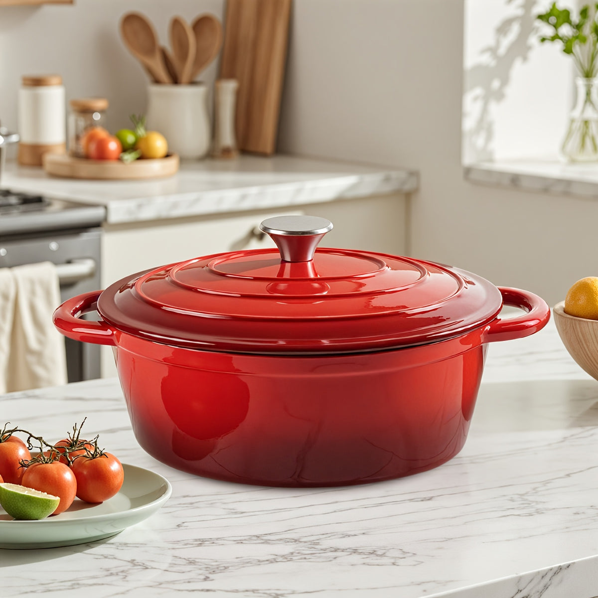 Enameled Cast Iron Dutch Oven with Lid | Dual Handles | Nonstick Cookware for Bread Baking, Stews & Roasting | FREE SHIPPING