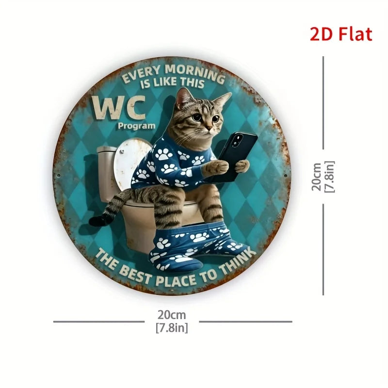 Vintage Toilet Cat with Phone Retro WC Sign – 20x20cm Aluminum Metal Bathroom Plaque – Free Shipping