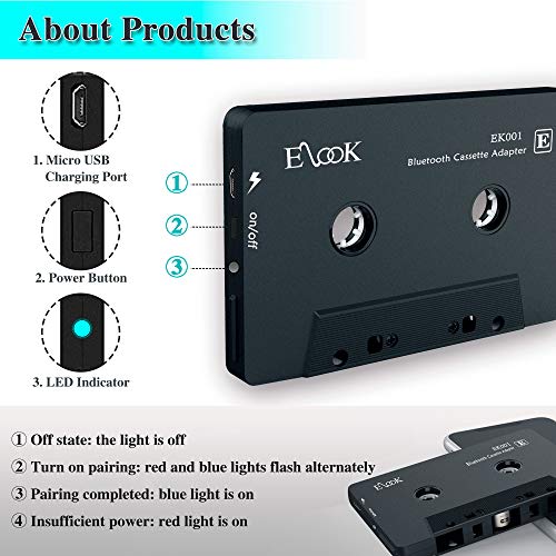 Elook Bluetooth Cassette Adapter for Vintage Car Sound System Black – Free Shipping