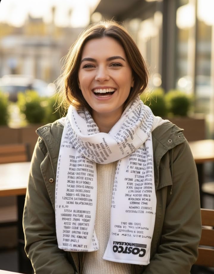 Costco Receipt Scarf – Funny Novelty Gift for Costco Lovers, Double-Sided Fleece Scarf