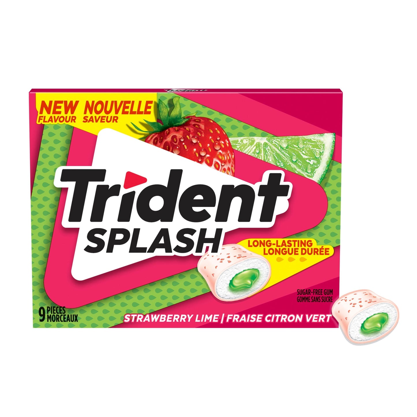 Trident Splash, Strawberry Lime Sugar-free Gum Multipack - Pack of 3 (27 Pieces)
