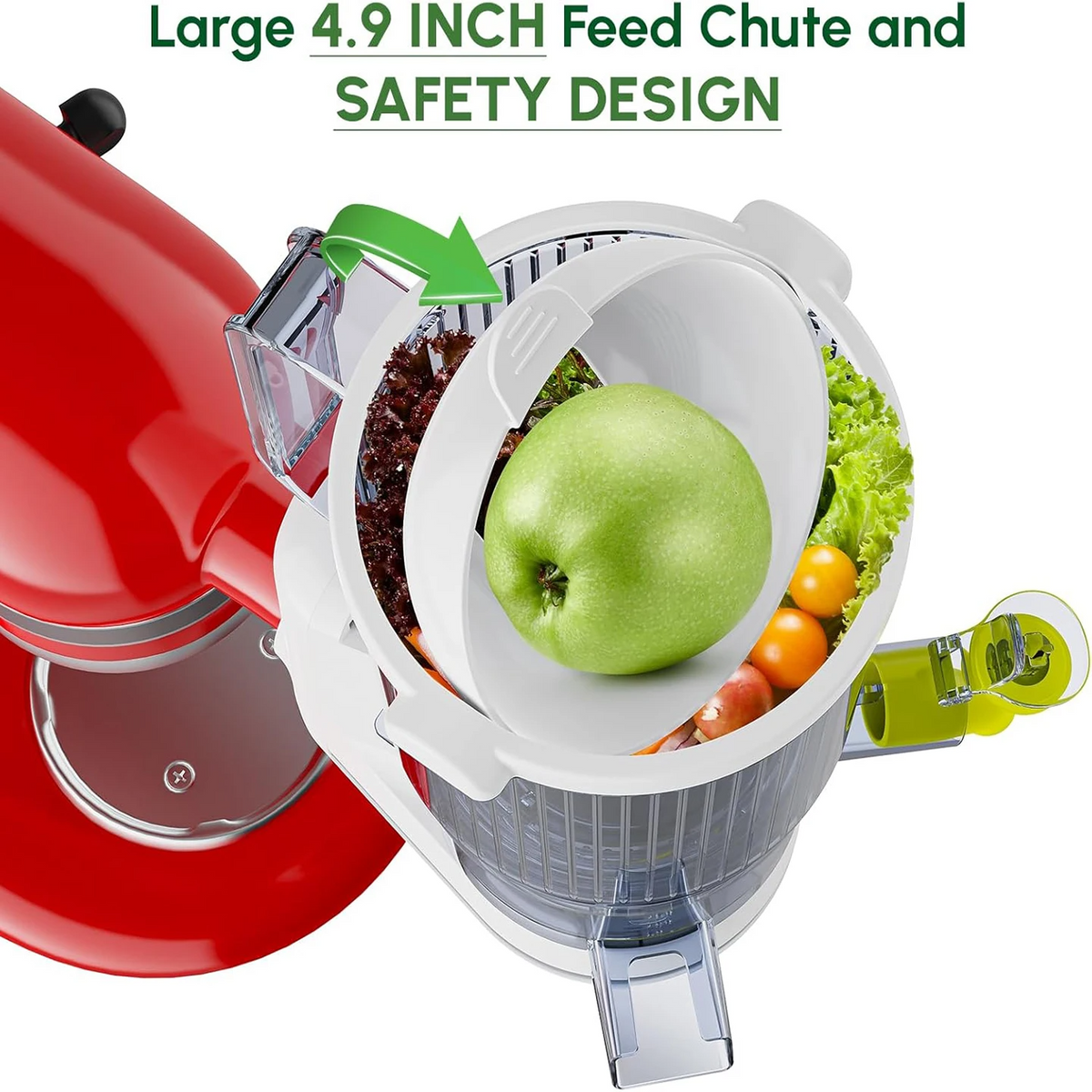 Cold Press Slow Juicer 4.9" Large Feed Chute Whole Fruits & Vegetables, 2×1L Cups For KitchenAid