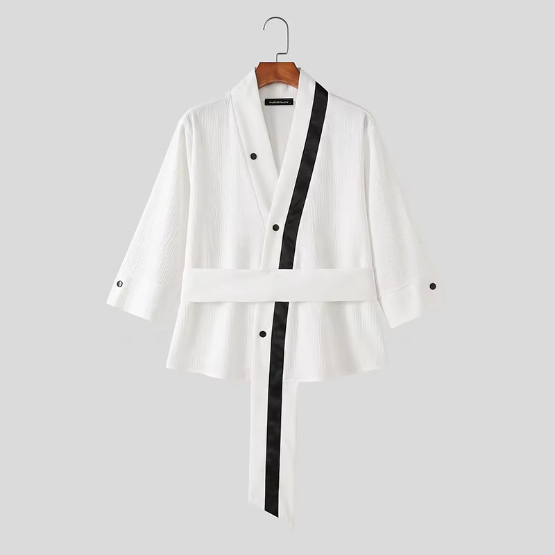 INCERUN Men's Shirt Patchwork V Neck 3/4 Sleeve Casual Irregular Shirts For Man Streetwear 2026 Color-block Fashion Men Clothes