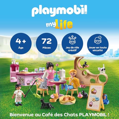 PLAYMOBIL Cat Café Playset | Cat-Themed Creative Role Play Toy Set | FREE SHIPPING