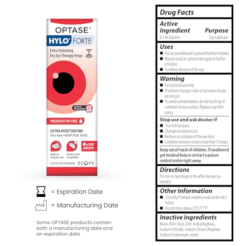 Optase HYLO Forte Dry Eye Drops, Preservative-Free 300 Drops – Extra Moisture – Active Glycerin & Hyaluronic Acid – Contact Lens Compatible – 0.33 fl oz
