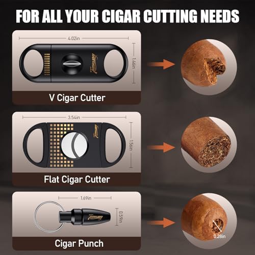 Tesonway Cigar Humidor Cedar Wood Glass Top 20-35 Count Hygrometer Lock BlackHumidor with Front Hygrometer, Humidifier, Divider, Accessories Drawer and Combination Lock, Cigar Gifts for Men (Carbon Black)