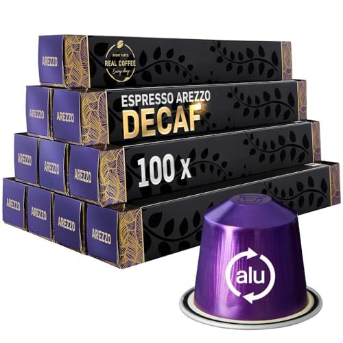 Arezzo Decaf Espresso Coffee Capsules – 100 Aluminum Pods Compatible with Nespresso Original Line