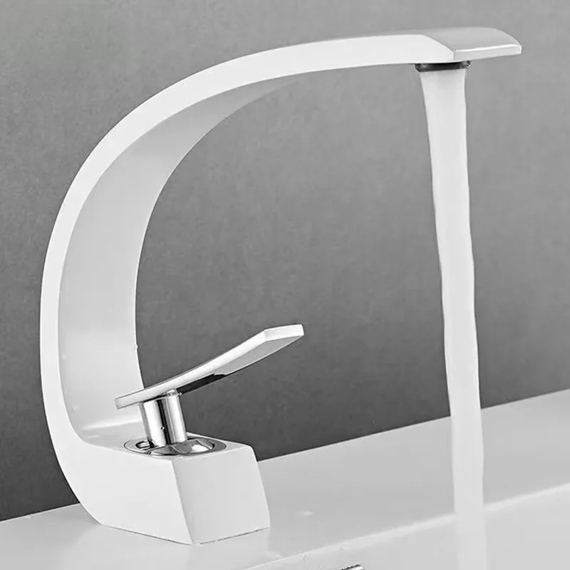 Bathroom Basin Faucet Deck Mount Hot & Cold Water Mixer Tap – Creative Curved Design | Free Shipping