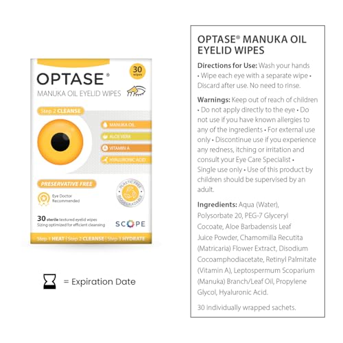 OPTASE Manuka Oil Eyelid Wipes 30 Count – Preservative-Free Eyelid Cleansing Wipes