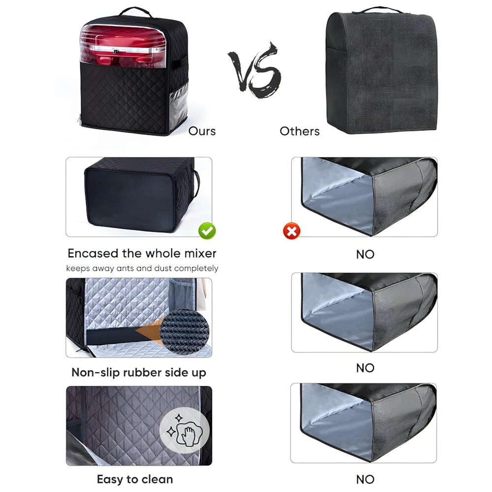 Stand Mixer Cover with Appliance Sliders Base for 6/7/8 Quart KitchenAid Mixers and Pockets for Accessories