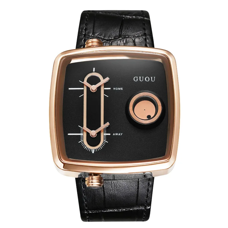 GUOU Unisex Square Quartz Watch | Dual Time Zone | Genuine Leather Strap | Water Resistant | Fashion Wristwatch | FREE SHIPPING ⌚✨