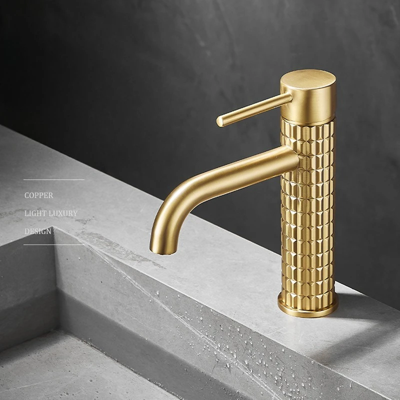 Brushed Gold All Copper Light Luxury Basin Faucet | Hot & Cold Bathroom Washbasin Tap | Free Shipping
