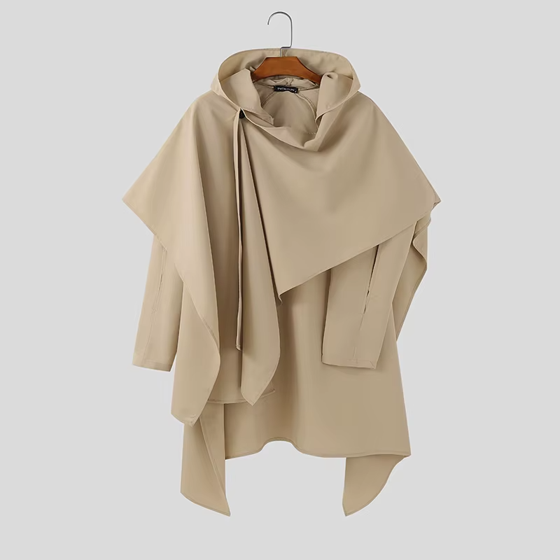INCERUN Men's Hooded Irregular Cloak Poncho Long Sleeve Hollow Out Cape