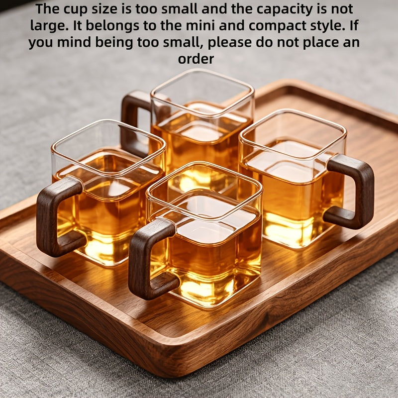4pcs Set of Ancient Style Glass Tea Cups • Kung Fu Tea Set • Square Handles • Japanese Portable Household Tea Cups • Suitable as Gifts for Christmas, Halloween, and Thanksgiving