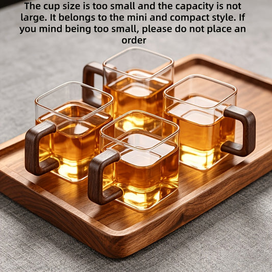 4pcs Set of Ancient Style Glass Tea Cups • Kung Fu Tea Set • Square Handles • Japanese Portable Household Tea Cups • Suitable as Gifts for Christmas, Halloween, and Thanksgiving