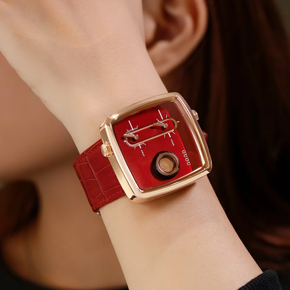 GUOU Unisex Square Quartz Watch | Dual Time Zone | Genuine Leather Strap | Water Resistant | Fashion Wristwatch | FREE SHIPPING ⌚✨