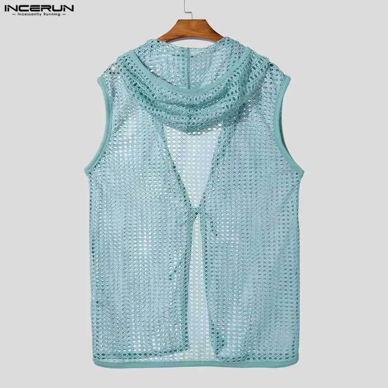 INCERUN Men's Hollow Out Hooded Tank Top | See-Through Lace-Up Sleeveless Vest | Vacation Streetwear | FREE SHIPPING 🌴