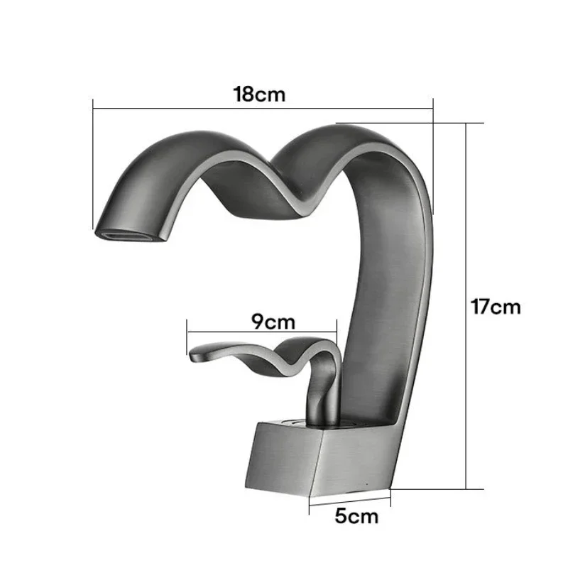 Brass Waterfall Bathroom Faucet Hot & Cold Heart-Shaped Basin Sink Mixer Tap