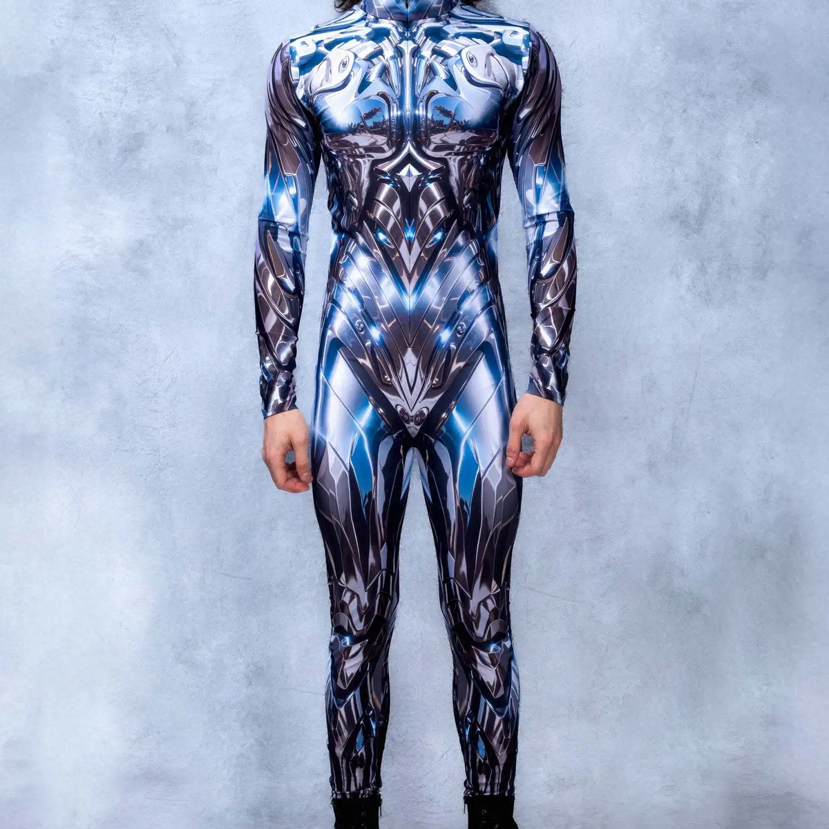 Men's Black Cyberpunk Cosplay Jumpsuit — Elastic Steampunk Costume Romper