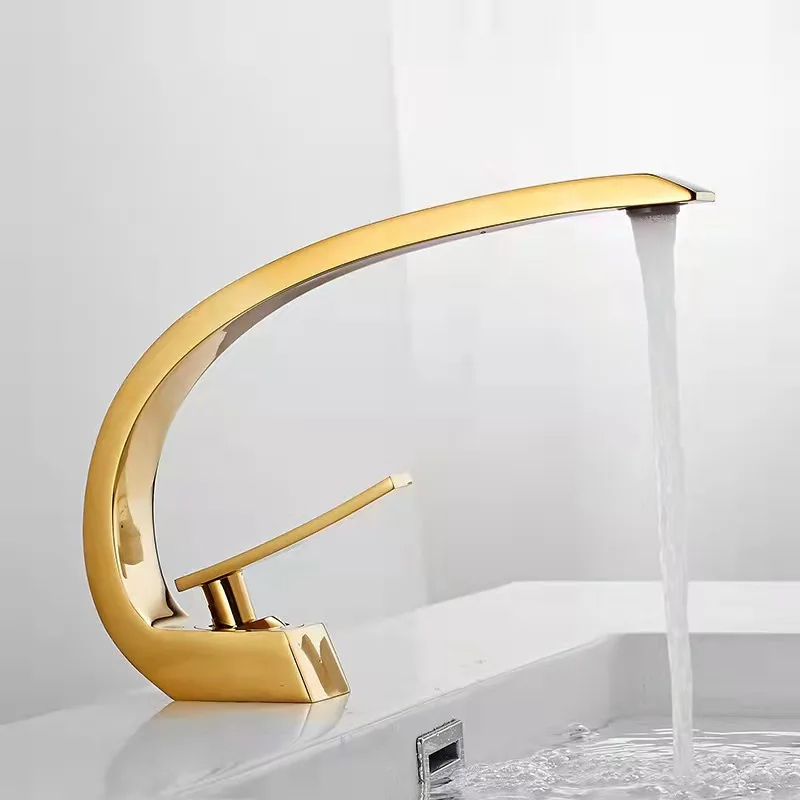 Bathroom Basin Faucet Deck Mount Hot & Cold Water Mixer Tap – Creative Curved Design | Free Shipping