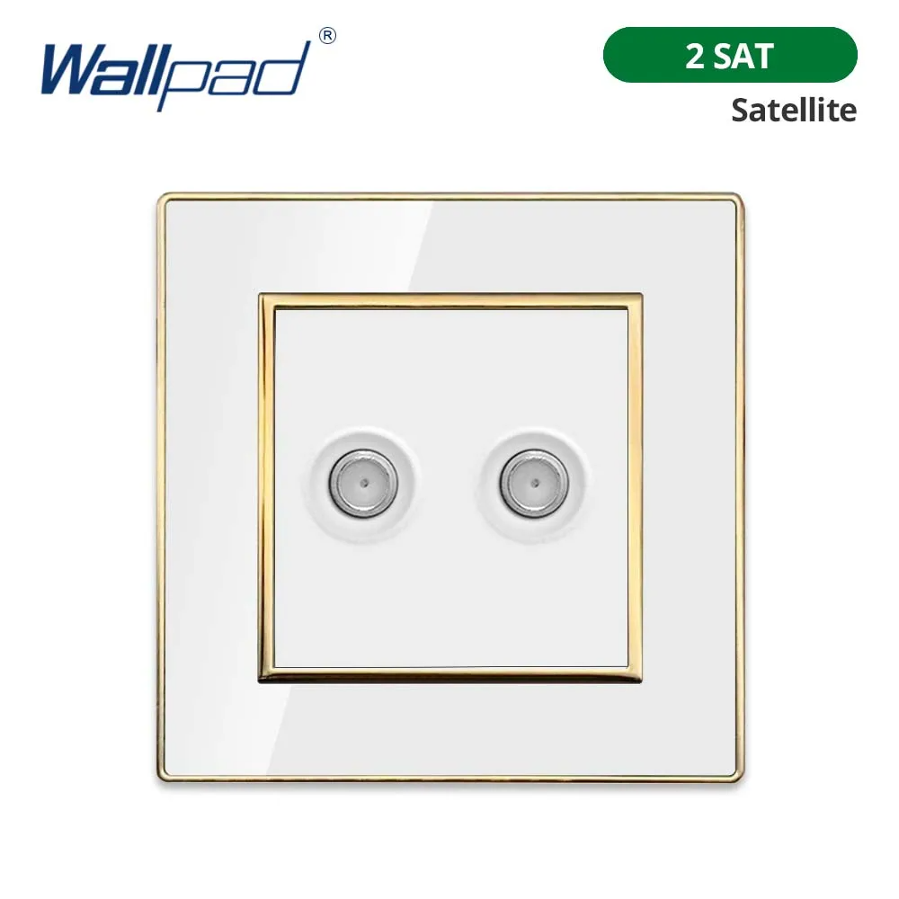 Wallpad White Acrylic Panel With Gold Border 2 Way Wall Light Switch With LED Indicator EU Electric Outlet With USB