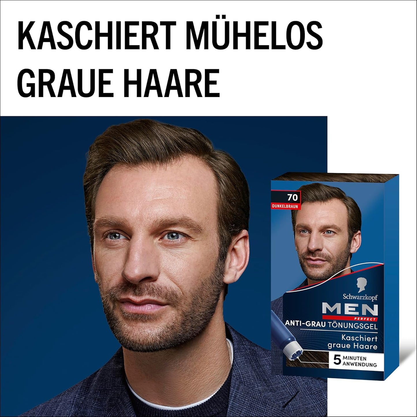 Schwarzkopf Men   Anti-Gray Tinting Gel, 70 Natural Dark Brown, Pack of 3 (3 x 40 ml) From Germany