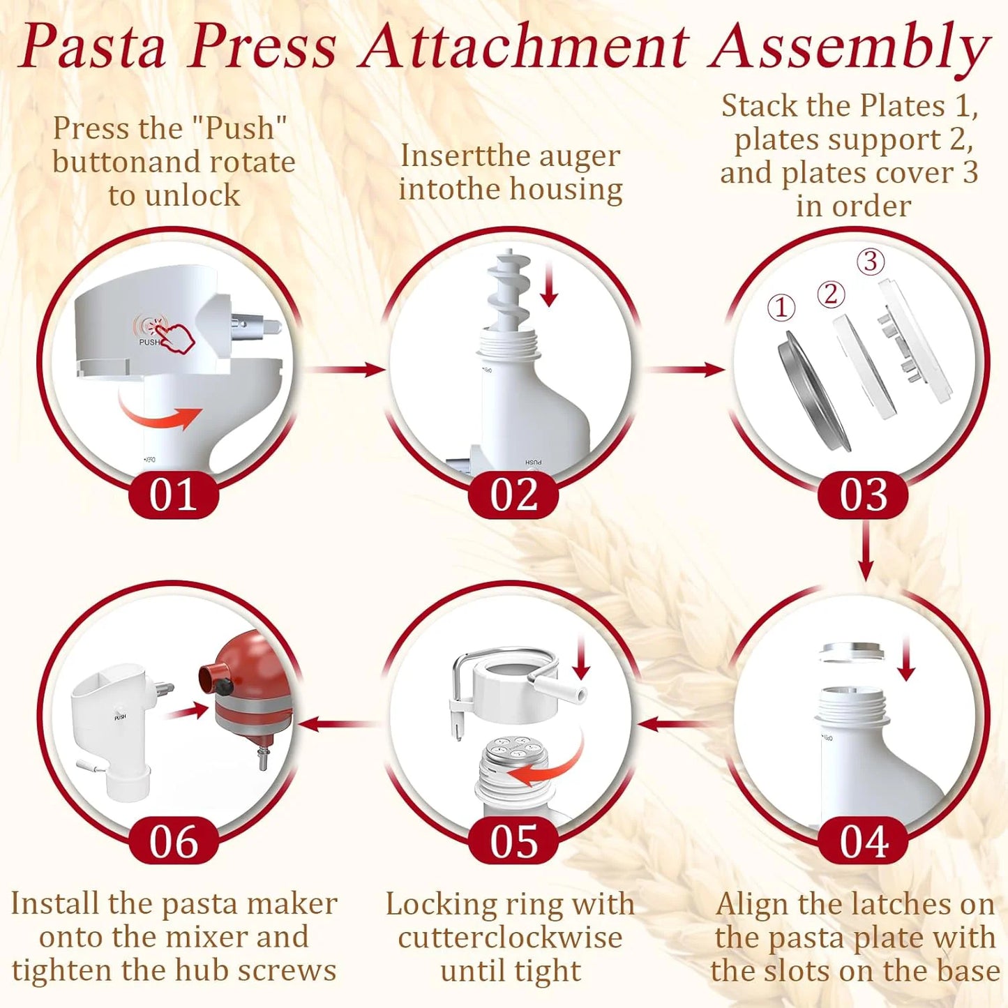 Pasta Press Accessory for KitchenAid Mixer – 7 Interchangeable Discs for Homemade Pasta & Noodles