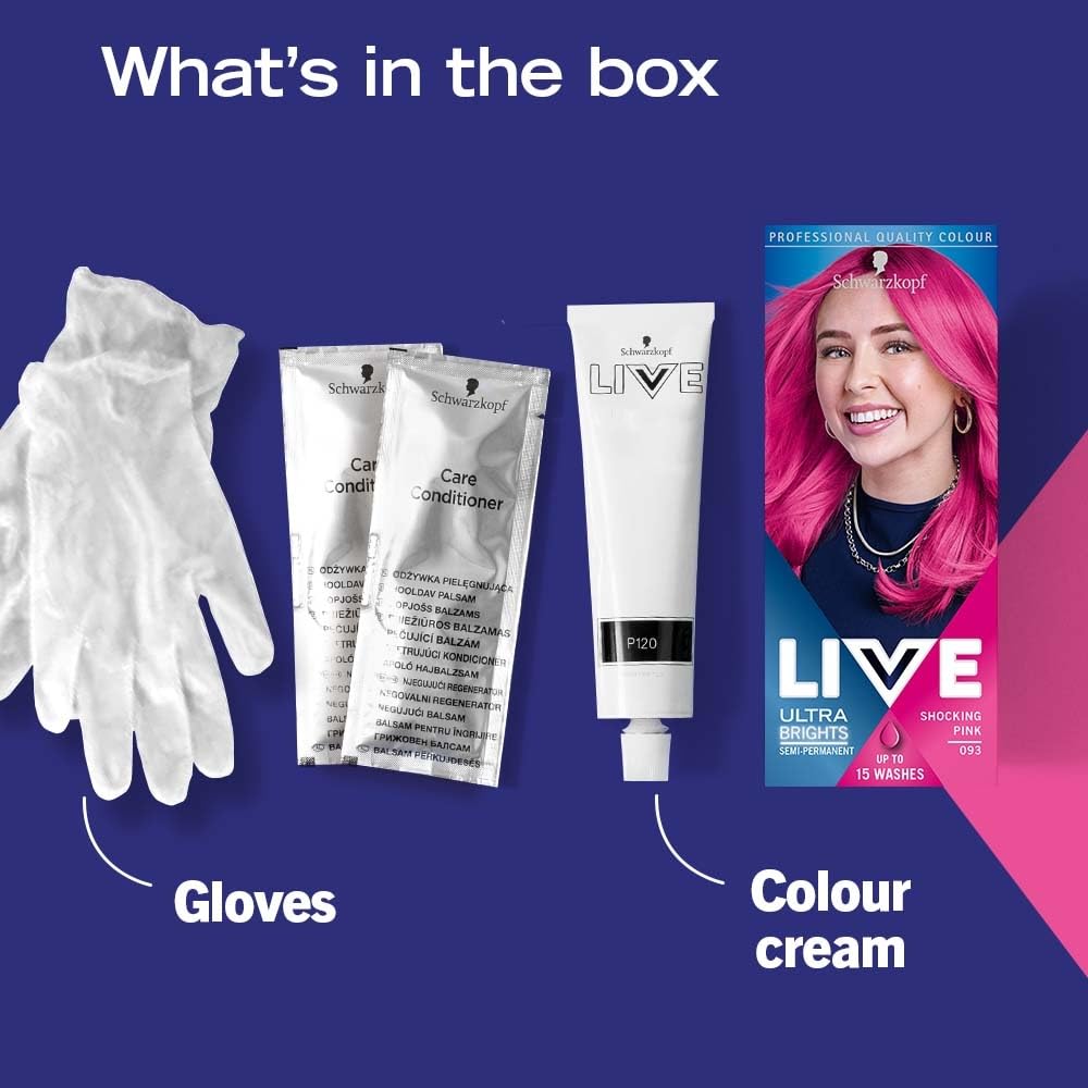 Schwarzkopf Live Ultra Bright or Pastel Colouration, Shocking Pink Number 093 - Pack of 3