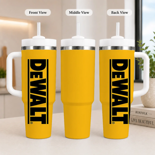 Tool Brand DeWalt Banner Vacuum Flasks 40oz Insulated Tumbler with Handle, Straw and Lid, Stainless Steel Travel Cup