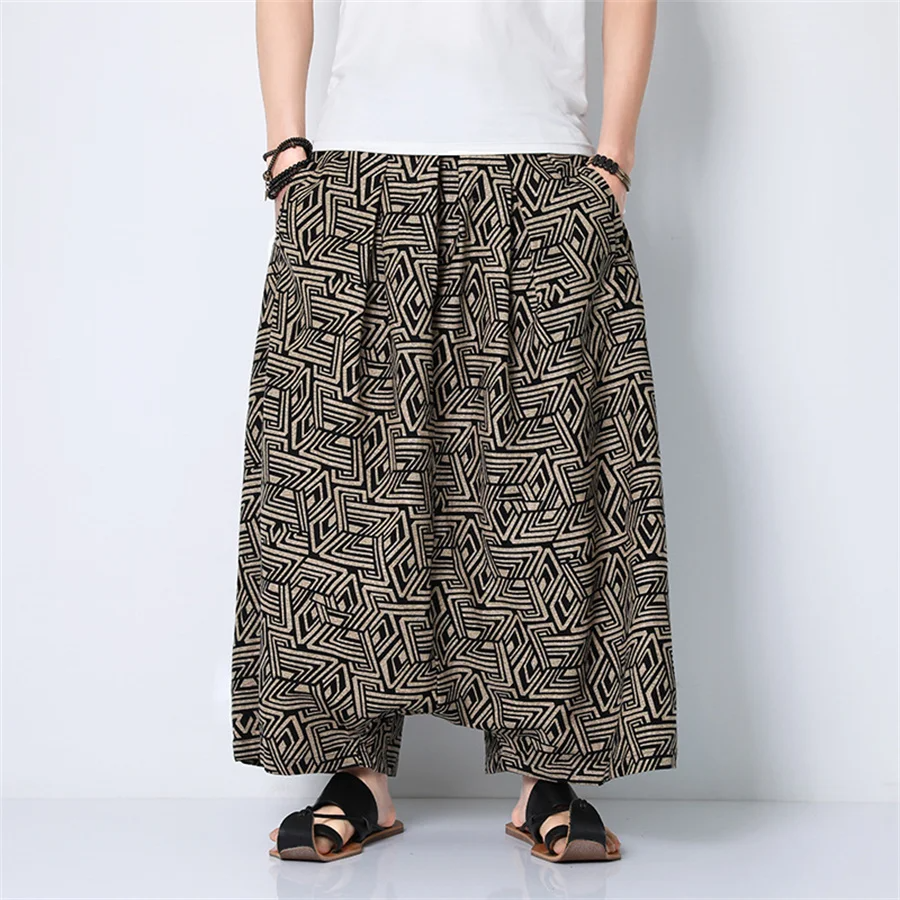 Hip Hop Trend Men Harem Pants Casual Loose Streetwear Retro Printed Joggers Wide Leg Pants Men's Sweatpants Trousers Oversize