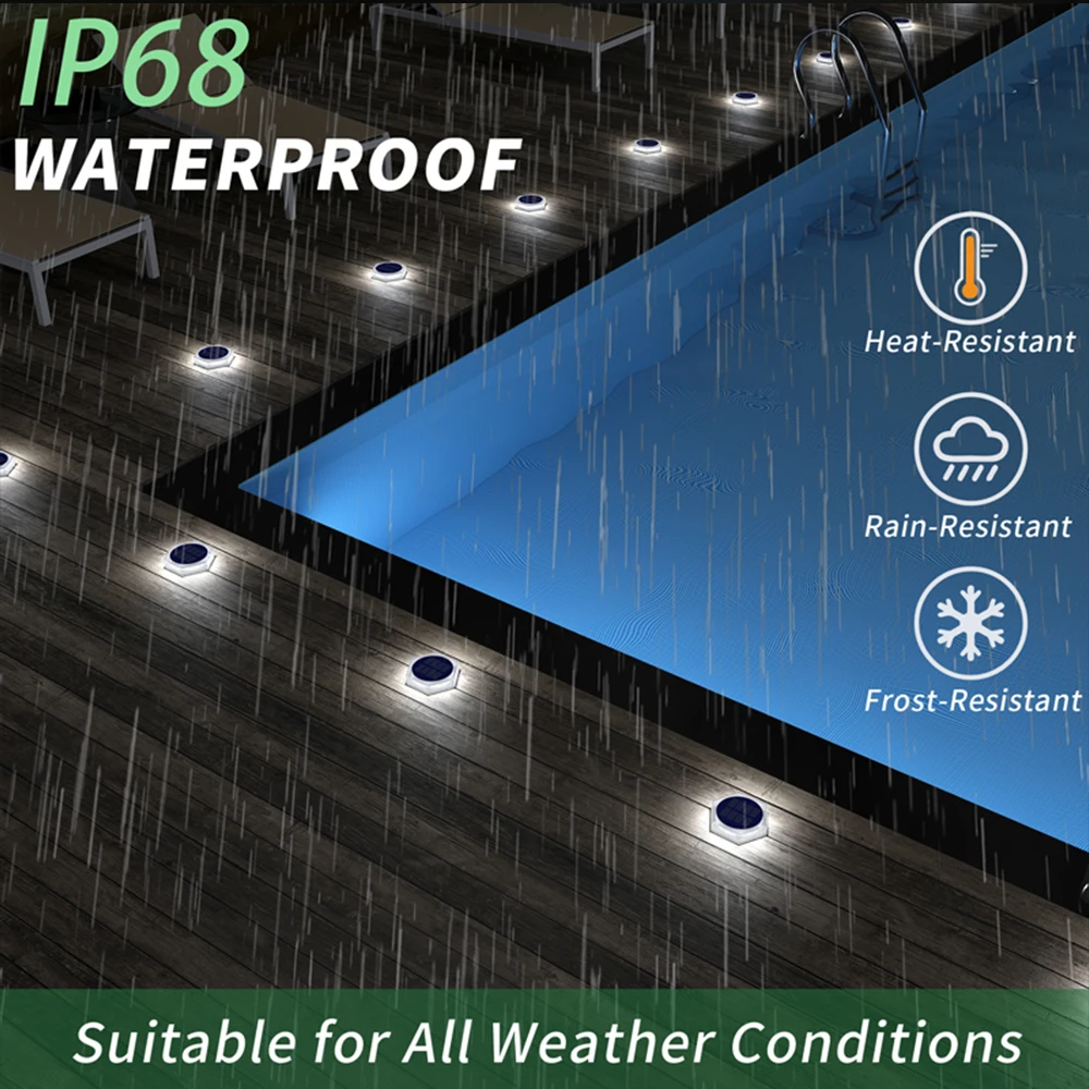 Solar Ground Light Waterproof IP68 Heavy Duty Solar Deck Light for Driveway Pathway Step Garden Outdoor LED Pathway Lighting