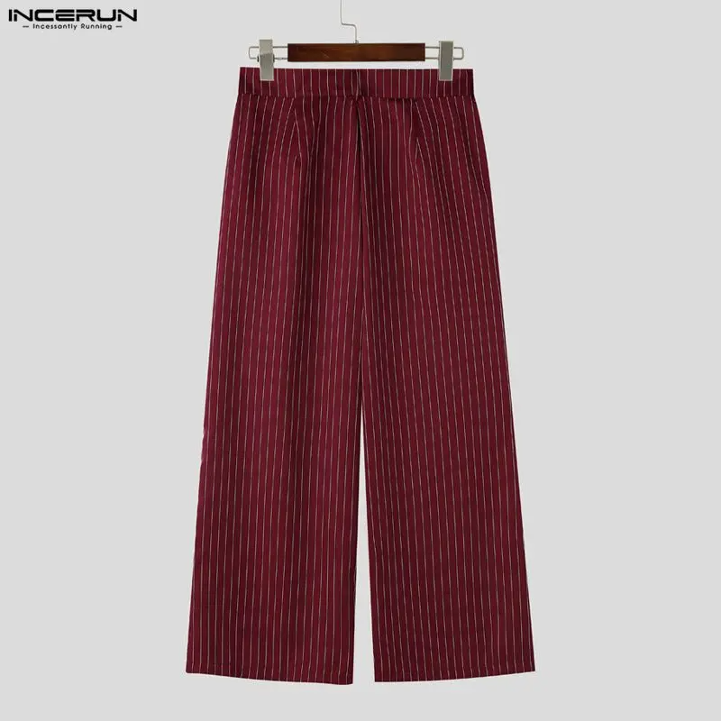 INCERUN Men's Striped Wide Leg Pants — Loose Pleated Casual Streetwear Trousers