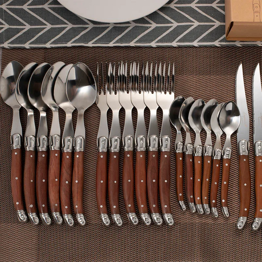 4-24PCS Laguiole Luxury Cutlery Set Rose Wood Handle Stainless Steel Dinnerware | Free Shipping