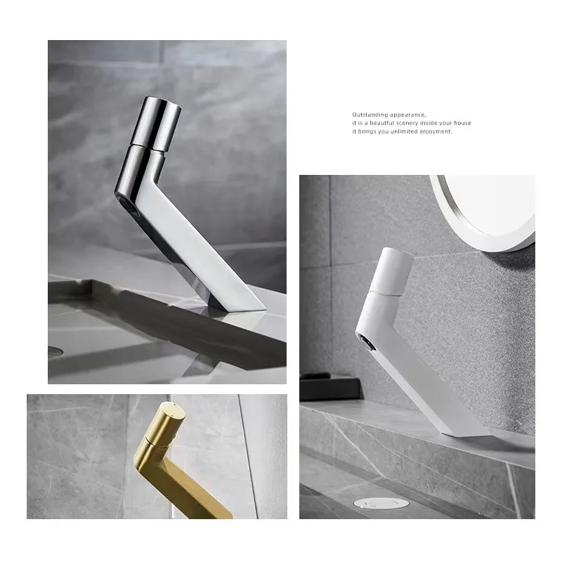Bathroom  Mixing Faucet Creative Design Brushed Gold Cold And Hot Basin Faucets One Hole Sink Metal Tap Accessories Bath