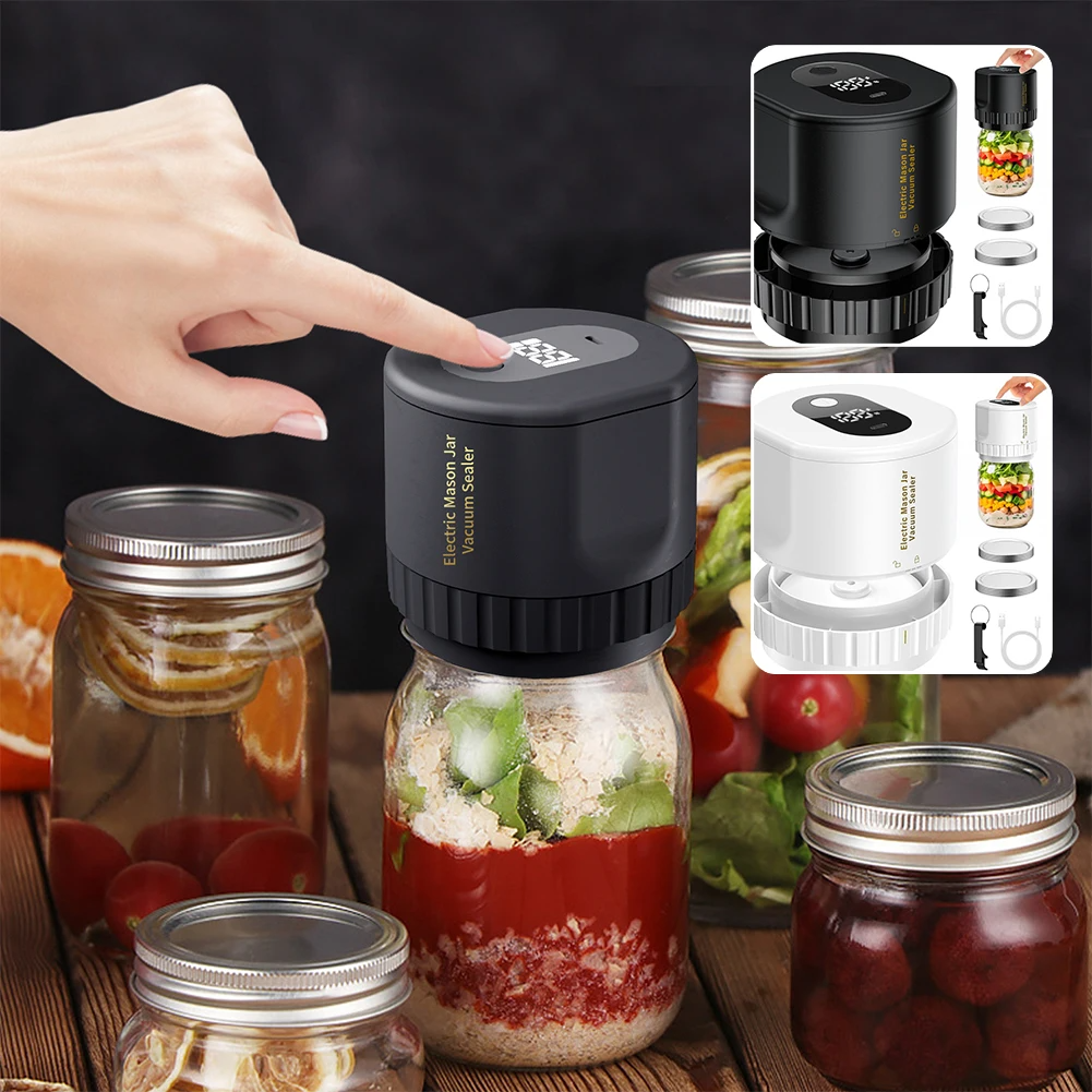 Electric Mason Jar Vacuum Sealer Kit – Portable Rechargeable Vacuum Sealer for Wide & Regular Mouth Jars