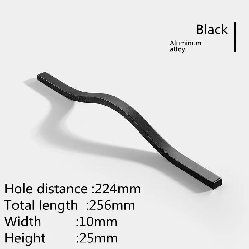 KK&FING Simple Aluminum Alloy Black Furniture Cabinet Door Handles Curved Wardrobe Drawer Cabinet Door Handle Furniture Hardware