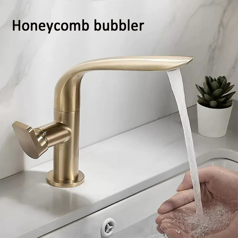 Brushed Gold Basin Faucet Brass Bathroom Faucet Mixer Tap Gold Wash basin Faucet Single Handle Hot & Cold Lavotory Faucet