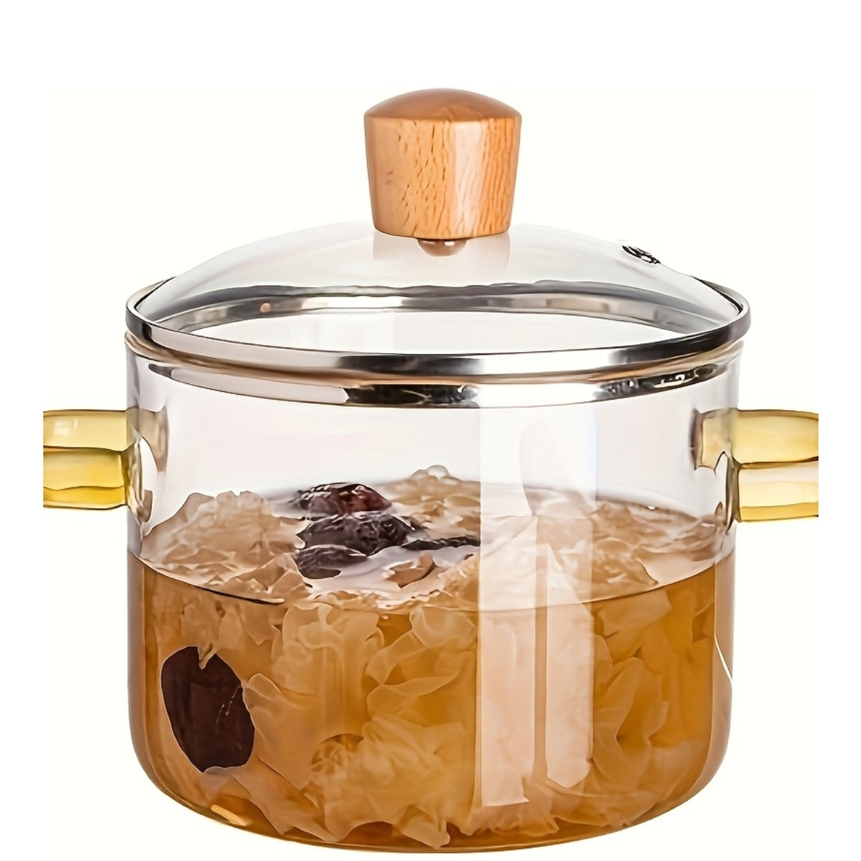 54oz Borosilicate Glass Cooking Pot with Yellow Handle – Heat Resistant Stove & Oven Safe