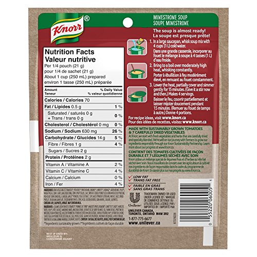 Knorr Minestrone Soup for a quick, delicious soup mix made with sustainably grown tomatoes and no artificial flavours 83 g 12 count