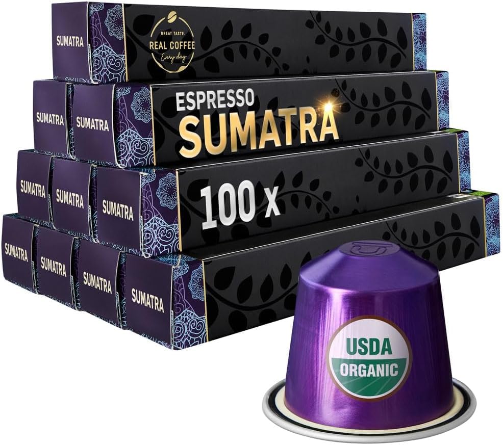 ‘Sumatra’ Organic Italian Espresso for Nespresso Original Line Machines | 100 Aluminum Capsules | Single-Origin Dark Roast | Fairtrade | Coffee Pods Compatible Only with Nespresso Original Machine