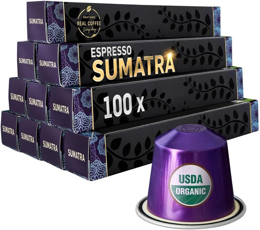 ‘Sumatra’ Organic Italian Espresso for Nespresso Original Line Machines | 100 Aluminum Capsules | Single-Origin Dark Roast | Fairtrade | Coffee Pods Compatible Only with Nespresso Original Machine