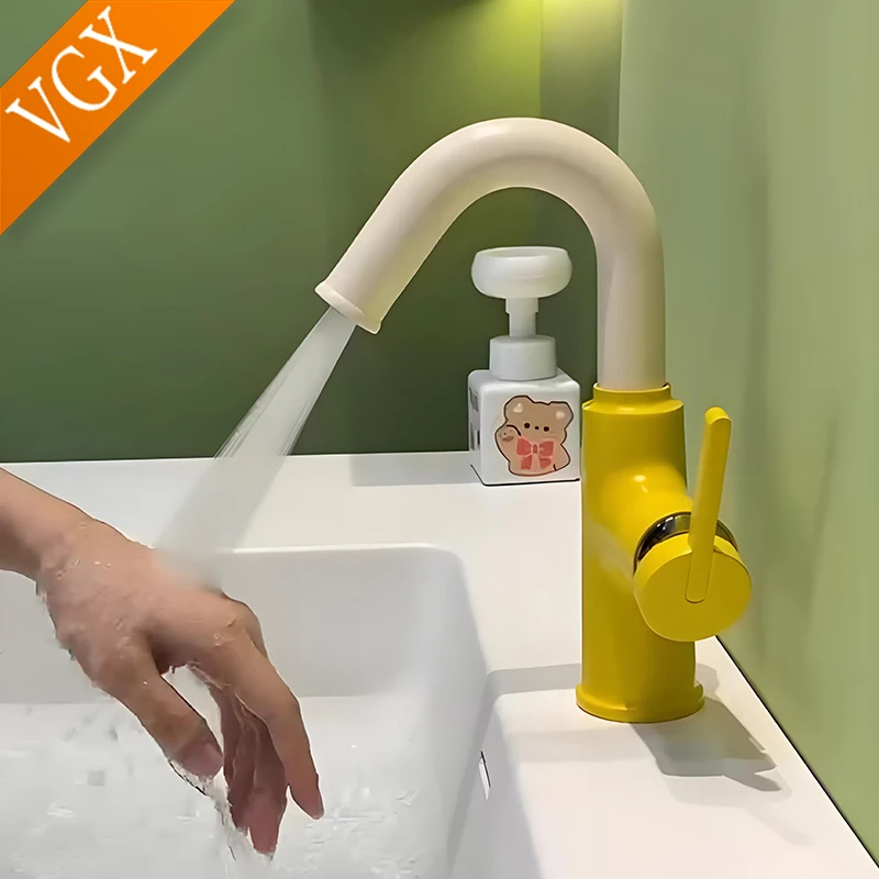 VGX Colorful Bathroom Faucets Brass Basin Mixer Sink Faucet Gourmet Pink Basin Faucet Washbasin Tapware Hot Cold Water Tap